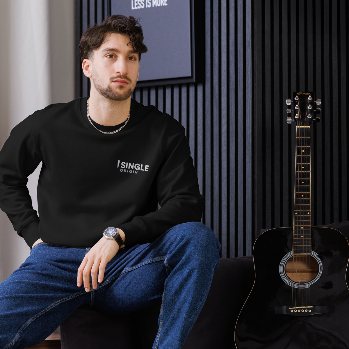 SINGLE Crew organic cotton sweatshirt in Black, front