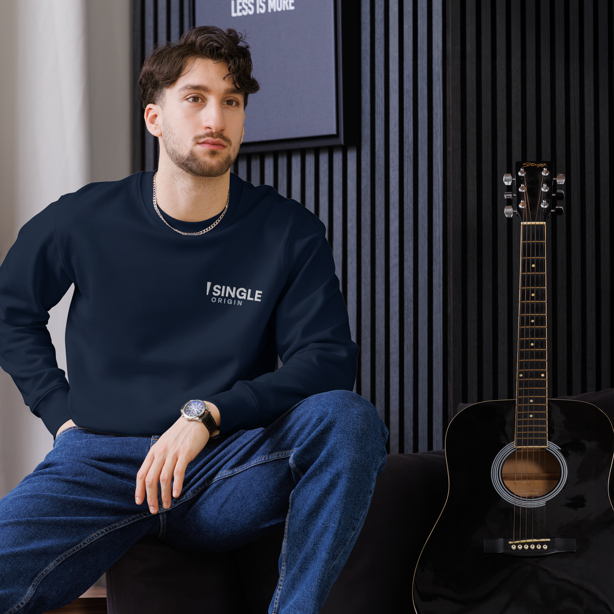 SINGLE Crew organic cotton sweatshirt in French Navy, front, flat