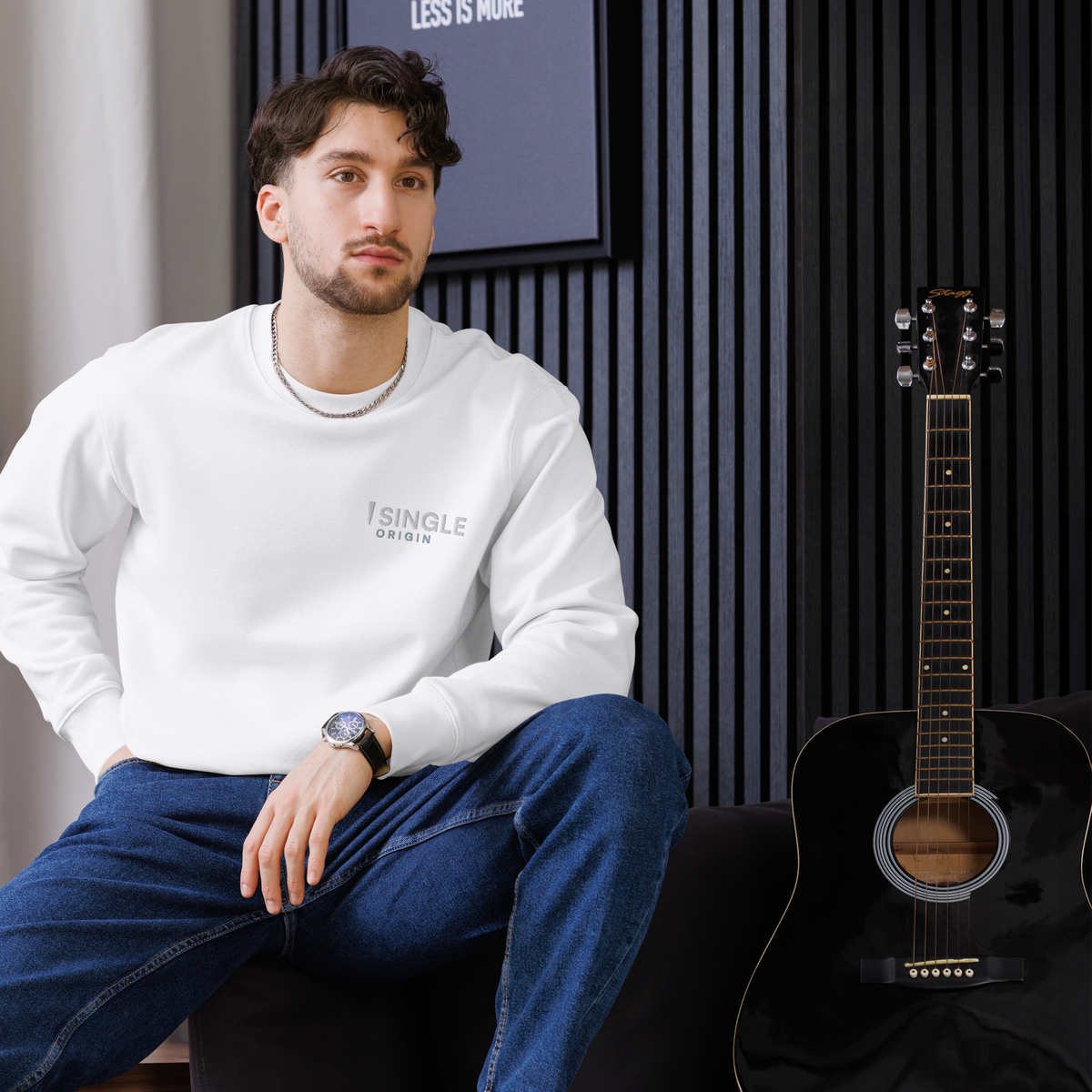 SINGLE Crew organic cotton sweatshirt in White, front