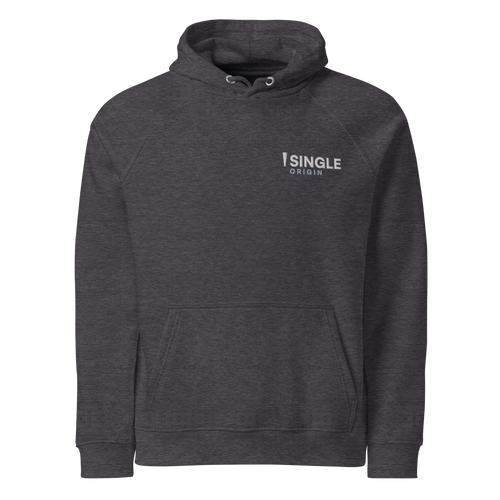SINGLE Origin organic cotton hoodie in Charcoal Melange, front