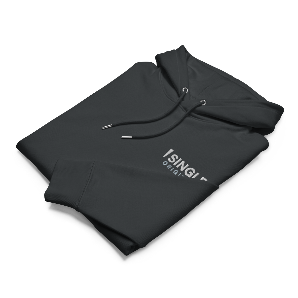 SINGLE Core organic cotton hoodie in India Ink Grey, front, alternate view