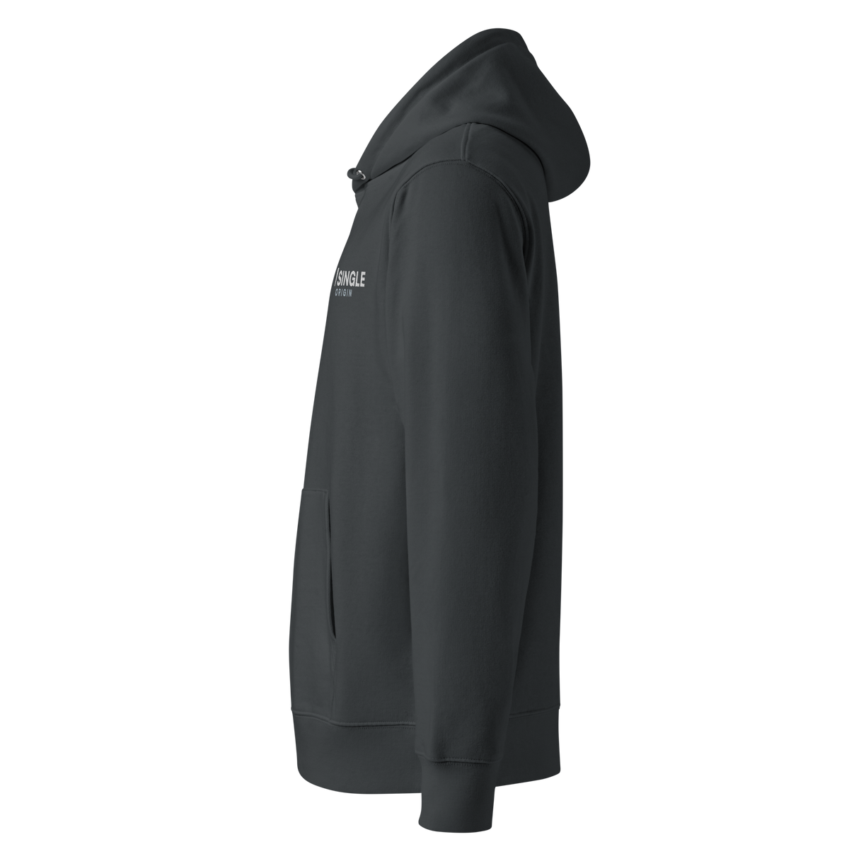 SINGLE Core organic cotton hoodie in India Ink Grey, left side