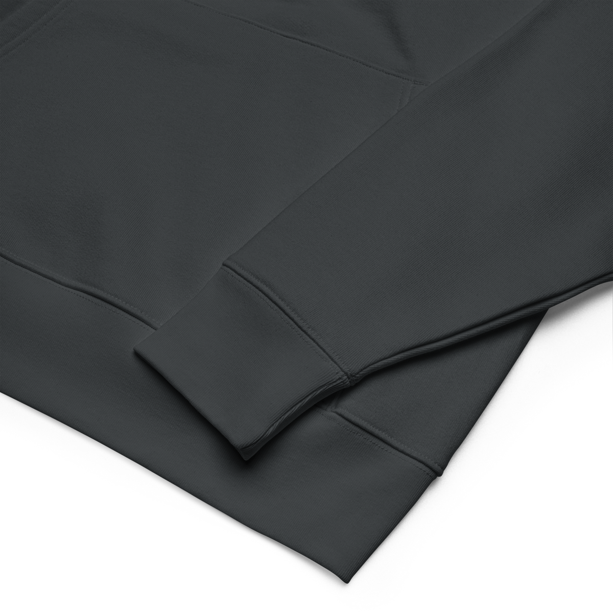 SINGLE Core organic cotton hoodie in India Ink Grey, chest logo close-up